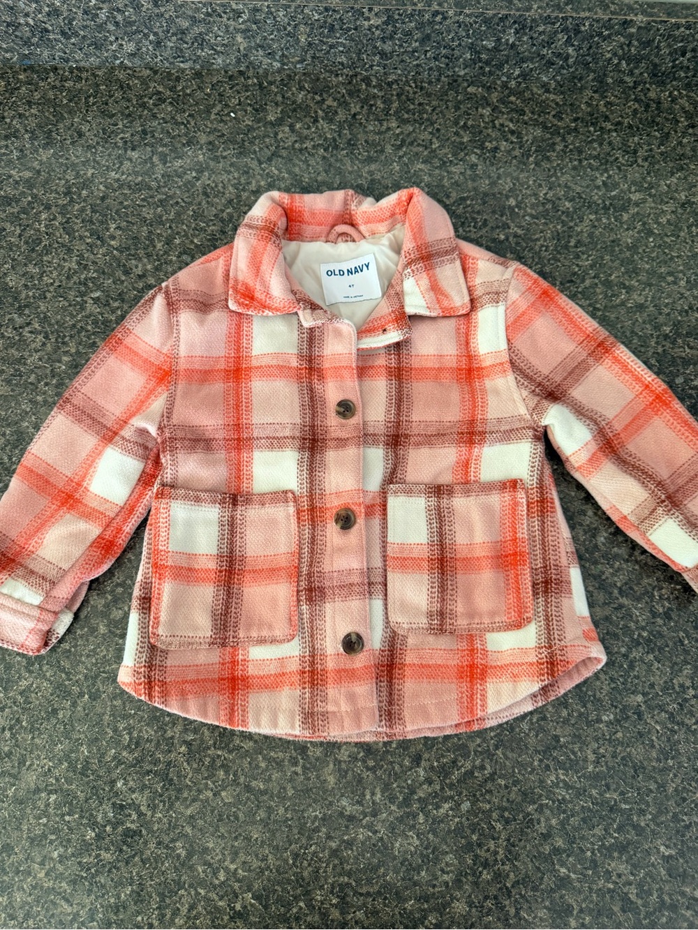 Old Navy Pink and Cream Plaid Kids Button-Up Jacket